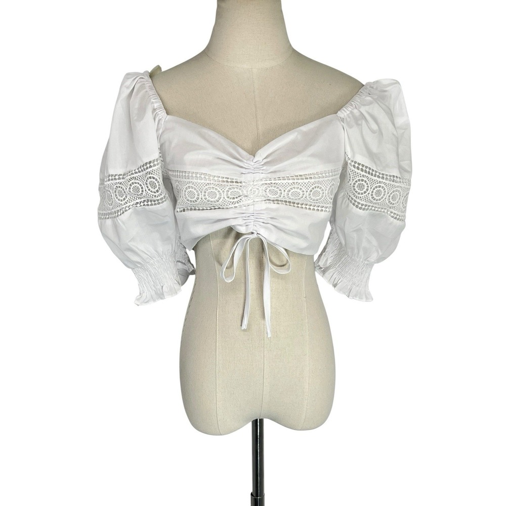 Do+Be White Cropped Top Puff Sleeve Womens Large Drindl Peasant Rencore Romantic - Picture 2 of 15